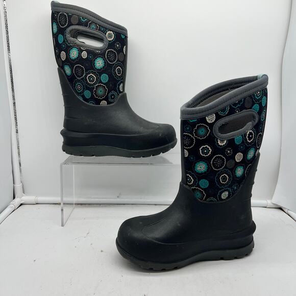 Bogs Boots Kids Youth 11 Neo Classic B Eye Dots Winter Snow Black Teal - Picture 4 of 9